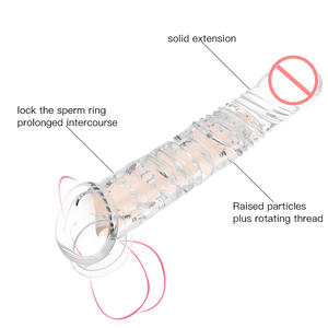8 inch alta qualidade longo cristal preservativos extensão do pénis Atraso Ejaculação extensor preservativo Cock manga para homens - Product Image 4