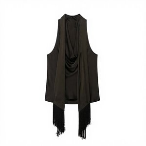 Vêtements pour femmes d'automne 2025 Nouvelle mode Satin court rétro Col halter Sans manches Décontracté Débardeur pour femmes - Product Image 4