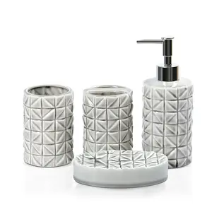 ceramic sanitary four-piece oblique lattice toothbrush holder mouthwash cup bathroom set