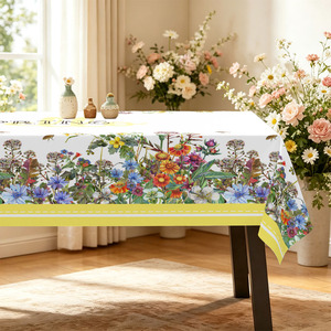 Wholesale Waterproof Yellow Spring Floral Border Printed <strong>Table</strong> <strong>Cloth</strong> for <strong>Easter</strong> Party Dining Decor - Product Image 3