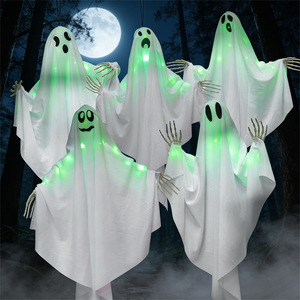 Fantasma Luminoso de Halloween y Pascua, Pequeño, Colgante, con Luz Verde, Multiexpresión, Decoración para Exteriores, Patio, Parque de Atracciones - Product Image 1