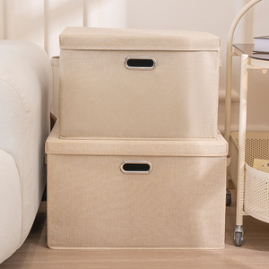 Clothing Organizer Foldable Fabric <b>Storage</b> <b>Box</b> Rectangle Solid Color With Metal Handle For Wardrobe Book Toy Quilt <b>Storage</b> - Product Image 1