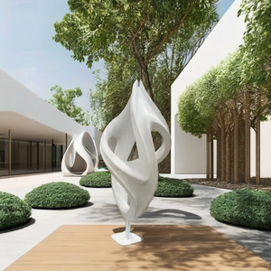 Sculpture en acier inoxydable blanc irrégulière, œuvre d'art abstraite contemporaine, ornement de jardin de luxe, résistant aux intempéries, statue faite à la main - Product Image 4