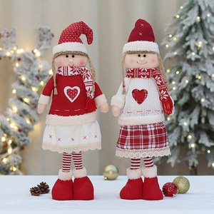 Muñecas Navideñas de Tela Tejida, Camisa Roja y Blanca, Falda a Cuadros, Decoración Navideña para Interiores - Product Image 1