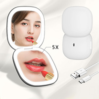 Miroir de courtoisie portable double face à lumière LED 5X grossissant 2 faces maquillage cosmétique miroirs de maquillage