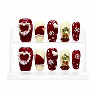 Faux Ongles de Noël à Pression, Motifs Perle, Cœur, Père Noël, Flocon de Neige, Arbre, Strass – Kit de Manucure Rouge et Blanc pour Fêtes - Product Image 3