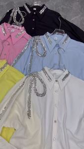 Camicette e camicie di cotone con diamanti eleganti da ufficio di fascia alta per <span class=keywords><strong>donna</strong></span> 2025 <span class=keywords><strong>autunno</strong></span> nuova tendenza alla moda larghe top Casual - Product Image 4