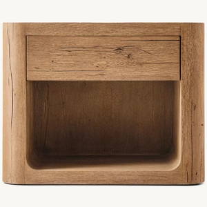 Table de chevet rustique scandinave haut de gamme en <span class=keywords><strong>bois</strong></span> massif, 1 tiroir, étagère ouverte sans poignée, piliers arrondis pour chambre à coucher, personnalisable OEM/ODM - Product Image 2