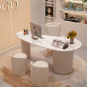 Bureau en bois moderne minimaliste pour salons de beauté et cliniques esthétiques médicales avec design incurvé - Product Image 3