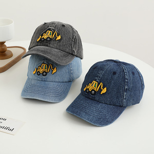 Cappellino da Baseball per ragazze cappello da cowboy lavato cappello da cowboy cartone animato escavatore anatra ricamato cappello con lingua nuovo design protezione solare - Product Image 4