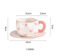 Tasses à café en céramique peintes à la main, mignonnes, personnalisées, en forme de tulipe, avec soucoupe, pour thé au lait.