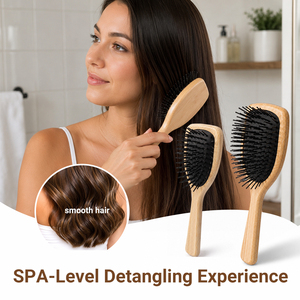 <span class=keywords><strong>Brosse</strong></span> à <span class=keywords><strong>cheveux</strong></span> en bambou écologique avec picots et coussin massant pour démêler les <span class=keywords><strong>cheveux</strong></span> épais, <span class=keywords><strong>bouclés</strong></span> ou secs - Portable, tendance, pour la maison, en poils de sanglier noirs - Product Image 3