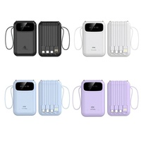 Mini batterie externe en plastique certifiée 3C, 20 000 mAh, batterie lithium-ion compacte et portable avec câble intégré, logo personnalisable pour