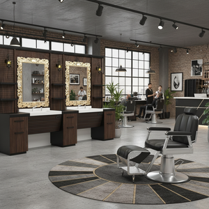 Estación de espejo de barbero ajustable de madera auténtica moderna de lujo con silla de pedicura de Metal duradera elegante para barbería - Product Image 3