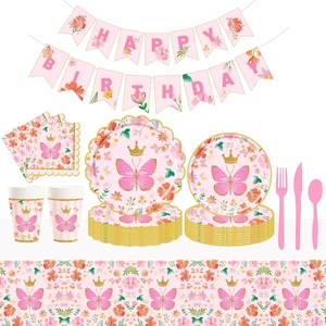 Juego de Vajilla Desechable para Fiesta de Mariposas DAMAI, Juego de Platos de Papel Desechables para Cena, Picnic, Platos y Vasos para Exteriores, Kits de Suministros para Fiestas - Product Image 2