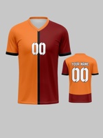 Maillot de football personnalisé OEM ODM d'usine, col en V, orange et rouge, avec logo d'équipe, nom et numéro, séchage rapide, uniforme de football
