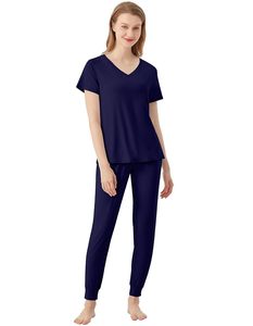 Liquidación de Stock: Conjunto de Pijama de Algodón de 2 Piezas para Mujer, Cuello en V, Estampado de Estrellas Rosas, Ropa de Dormir Suave, Disponible para Venta al Por Mayor - Product Image 5