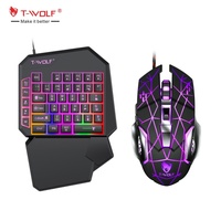 Clavier et souris filaires T-WOLF TF900 à une main avec rétroéclairage RGB, mini clavier de jeu à une main pour les joueurs mobiles et les ordinateurs