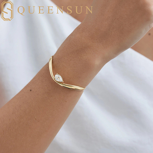 Queensun IGI 18K vàng Pear cut phòng thí nghiệm kim cương bạch kim mạ 10g màu D sang trọng của phụ nữ Vòng đeo tay - Product Image 2