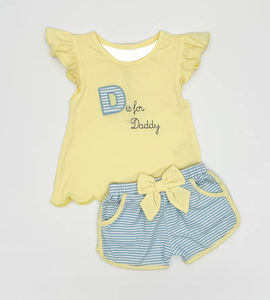 GSSO3106  CUSTOM Little Active Girl jaune D is for daddy broderie Tenues pour enfants Vente en gros Ensemble sans manches Fille Enfant - Product Image 1