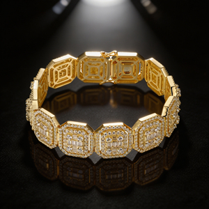 Pulsera de tenis de lujo chapada en oro macizo de 10K con diamantes cultivados en laboratorio de corte baguette, diseño geométrico, engaste de puntas, unisex, tercera parte - Product Image 6