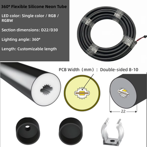 Lumières néon LED RGBW D22 D30 <span class=keywords><strong>DMX</strong></span> 360 degrés, tube en silicone flexible 24V, indice de protection IP65, garantie de 3 ans, dimmable, pour club, DJ, musique - Product Image 2