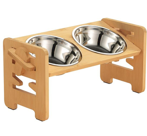 Atacado Elevated Dog Bowls Ajustável Raised Dog <span class=keywords><strong>Bowl</strong></span> <span class=keywords><strong>Stand</strong></span> para cachorro pequeno e gatos Bamboo <span class=keywords><strong>Pet</strong></span> Food Feeder com 2 tigelas - Product Image 1
