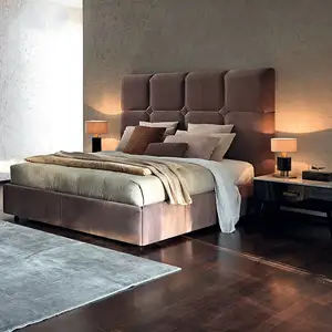 Desain Baru Populer Modern Twin Queen King Kerangka Kasur Kayu Solid Set Kamar Tidur Kain Pelapis Tempat Tidur Lembut Beludru