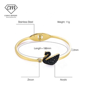 Pulseras redondas de acero inoxidable de circón CAMAZ, brazalete de pareja en blanco dorado, joyería - Product Image 3