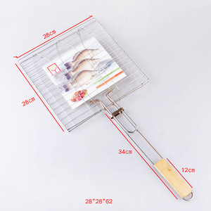 <b>Grilled</b> Fish Barbecue Rack 28x28x62cm Square Iron <b>Mesh</b> With Wooden Handle <b>For</b> Outdoor BBQ Cooking Baking - Product Image 3