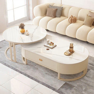 Juego de Mesa de Centro Ovalada Extensible, Minimalista, de Vidrio Templado Ecológico, Estilo Moderno y Lujoso para Sala de Estar - Product Image 3