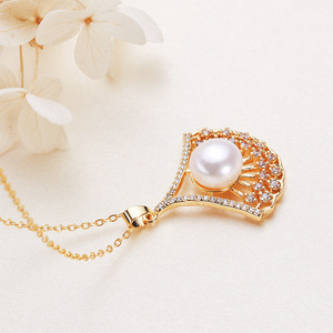 Wholesale Zhuji Mantou Female Necklace Freshwater Pearl Pendant with <b>Copper</b> Gold Inlaid Zircon and Bone <b>Chain</b> Jewelry Necklace - Product Image 2