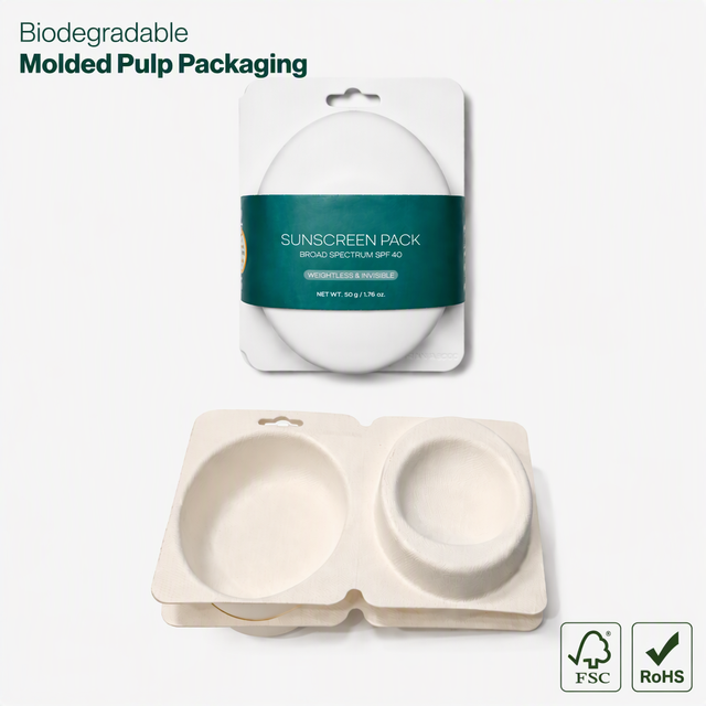 Molded Pulp Tray Plant Fiber Insert Custom Embossed Logo Biodegradable Cosmetic Pulp Packaging for Oval Suncream Container