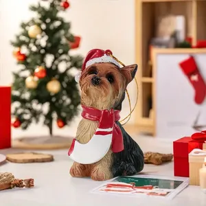 Ensemble d'ornements de Noël pour chien avec chapeaux de Père Noël, décoration suspendue en résine avec des motifs de Labrador Retriever, Schnauzer <span class=keywords><strong>et</strong></span> <span class=keywords><strong>Yorkshire</strong></span> Terrier - Product Image 6