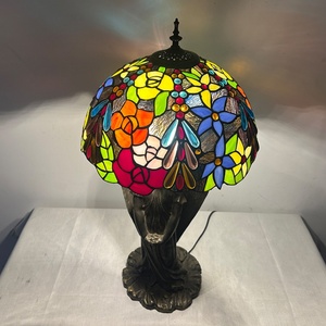 LongHuiJing European Floral Stained Glass LED Lampshade Table Lamp AC E26 Flexible Simple Angel Base Living Room Art Decoration - Product Image 5
