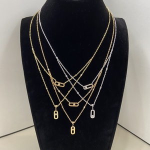 Gold Plated <b>925</b> <b>Sterling</b> <b>Silver</b> Double Layer <b>Chains</b> Link <b>Chain</b> Women's Trendy Geometric Zircon Pendant Engagement Wedding - Product Image 1