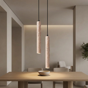 Lampe suspendue en tuyau LED Wabi Sabi 30CM, pierre jaune travertin, luminaire suspendu chic, salle à manger, cuisine, restaurant, table, chevet - Product Image 2