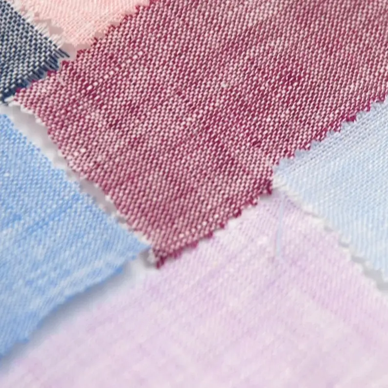 गर्म बिकने वाला लिनन टू-टोन चेम्ब्रे शैली रंगीन सूती नरम यार्न रंगे स्लब लिनन शर्टिंग फैब्रिक