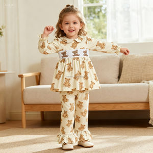Pyjamas pour enfants avec col claudine Vêtements pour filles Vêtements pour enfants avec smocks imprimés pour filles Tenues <span class=keywords><strong>2</strong></span> pièces - Product Image 2