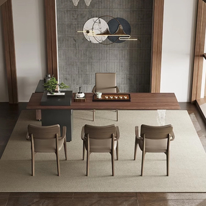 Juego de Mesa de Café y Té Estilo Japonés al por Mayor, para Sala de Estar Familiar, de Madera de Roble y Mármol, Incluye Sillas - Product Image 1