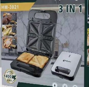 Machine à sandwich Hoffmans HM-3021 3 en 1, 1400W, 220V, gaufrier électrique, presse à panini antiadhésive pour le petit-déjeuner en famille - Product Image 3