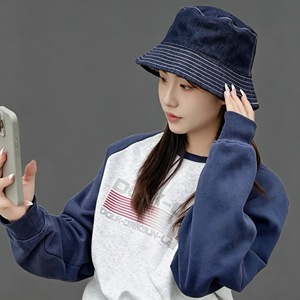 Sombrero de Pescador Reversible de Doble Cara con Logotipo Personalizado, para Hombre y Mujer, de Algodón Lavado y Mezclilla, Estilo Urbano, con Ala Ancha - Product Image 1