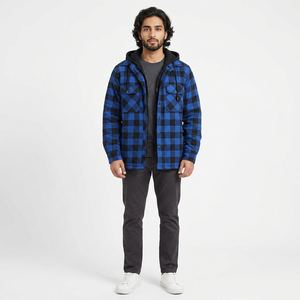 Veste en flanelle à carreaux épaisse pour homme avec capuche et doublure matelassée - Product Image 1