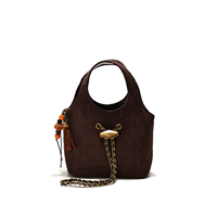 Sac seau losange vintage en similicuir suédé PU, sac à main rétro pour femme, mini sac à bandoulière avec pompon