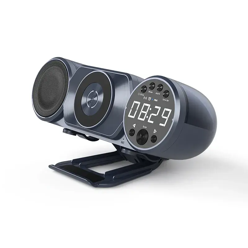 Qi Led Flame Bed Light Bluetooth Altavoz de carga inalámbrica Radio FM incorporada Escritorio RGB Luz de noche ambiental Reloj despertador