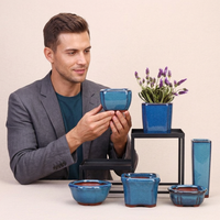 Mini pot de fleurs en céramique Yixing Zisha, glaçure bleue Jun, minimaliste, pour plantes succulentes, avec trou de drainage, pour la maison, le jardin, les bonsaïs, la pépinière, durable