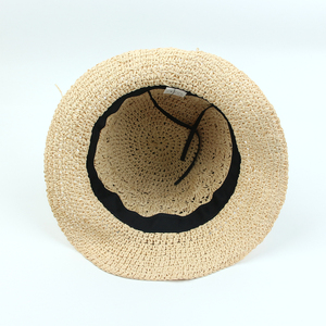 Sombrero de Paja Tejido a Crochet para Mujer, Plegable, de Ala Ancha, Protección UV, con Lazo, Elegante, para Playa y Verano - Product Image 3