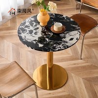 Table à manger en marbre de style français pour 4 personnes, design de luxe en pierre pour gîtes, cafés, salons de thé et pâtisseries