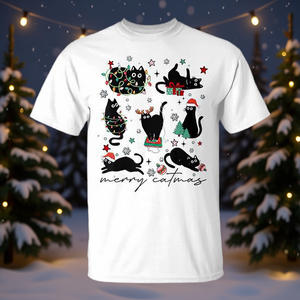 Camiseta navideña con diseño de gato, Feliz Navidad, gatito, gatos, gorro de Papá Noel - Product Image 3