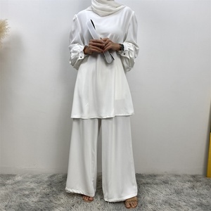 2335+9003# Eid Latest Nida Classy White Color <b>Abaya</b> Set Long Top and Elastic High Waist Pant With Lining Versatile Fashion Suit - Product Image 2
